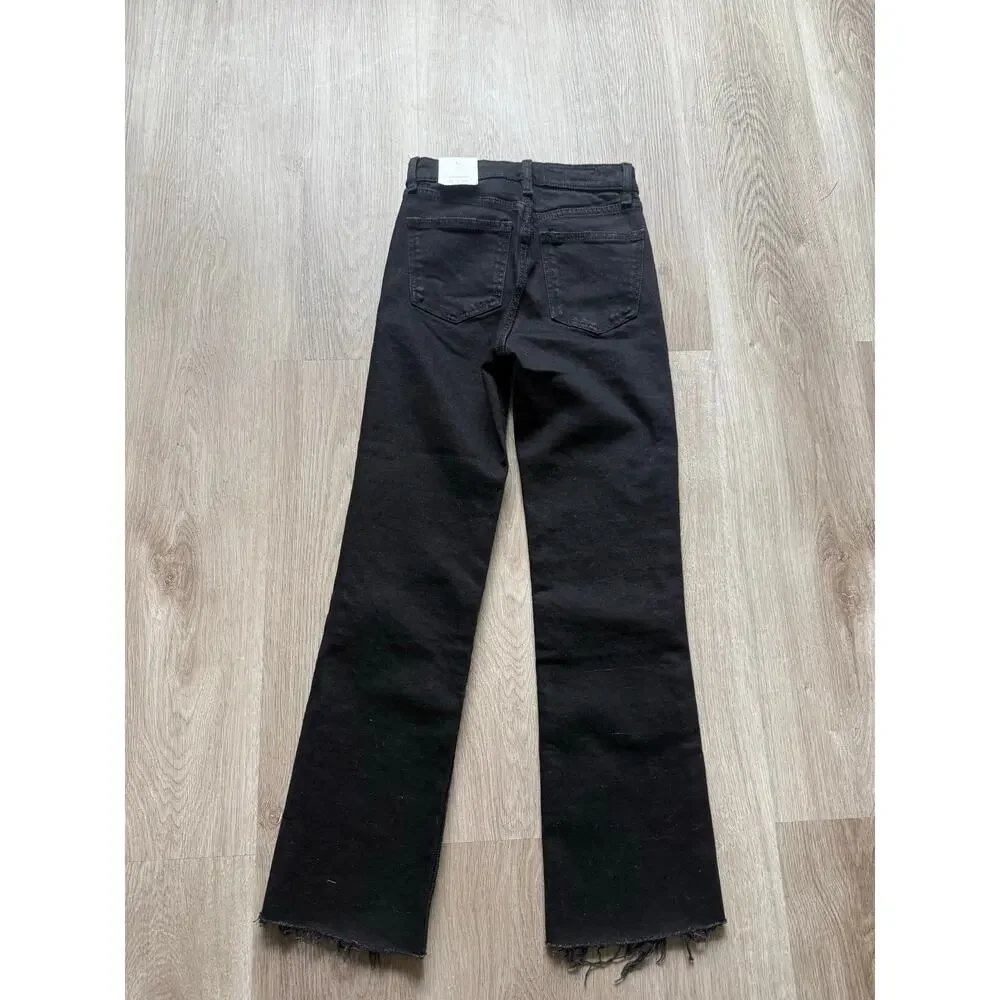 Zara High Rise Crop Flare Women's Jeans, Black, Size 0, Raw Hem, NWT - Picture 2 of 6